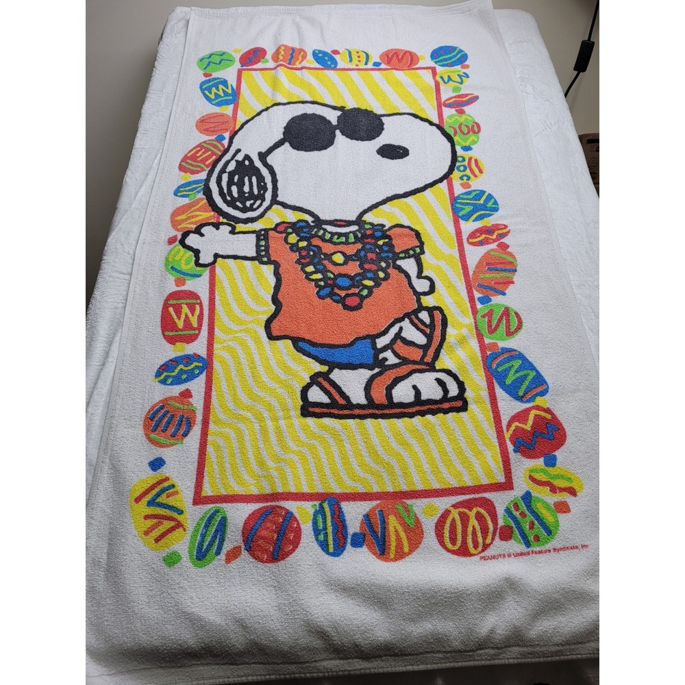 Vintage Peanuts Snoopy Joe Cool Beach Towel Unisex Large White 90s Graphic
